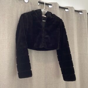 Black furry cropped jacket